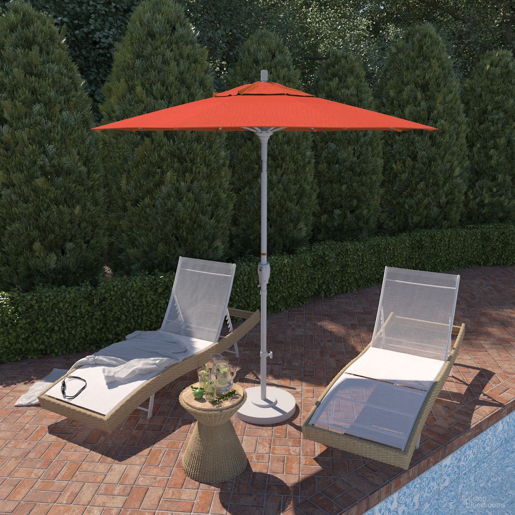 Pacific Trail 7.5' Patio Umbrella with Aluminum Pole Ribs Push Button Tilt Crank Lift with Sunbrella Fabric In Melon and Matte White