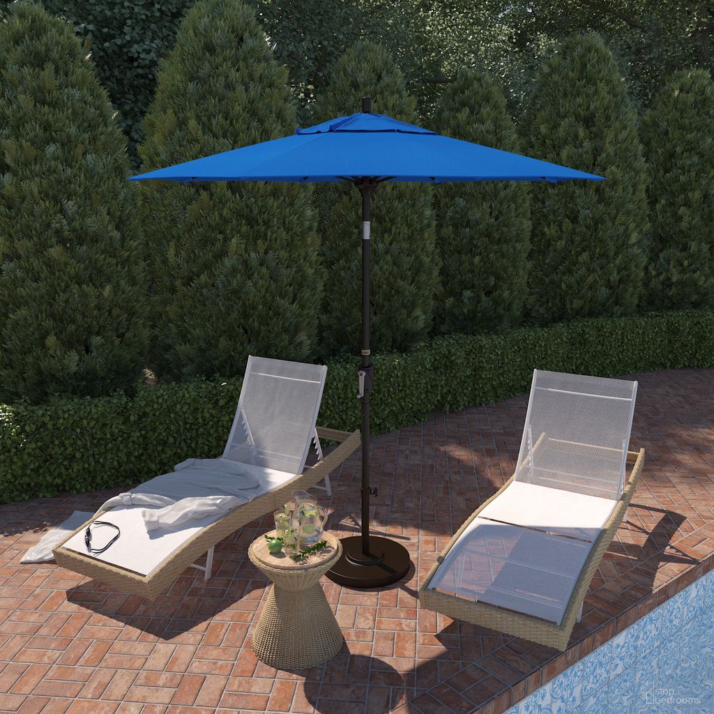 Pacific Trail 7.5' Patio Umbrella with Aluminum Pole Ribs Push Button Tilt Crank Lift with Sunbrella Fabric In Pacific Blue and Bronze