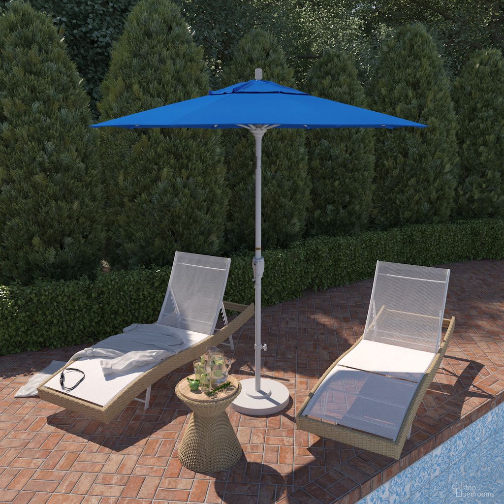 Pacific Trail 7.5' Patio Umbrella with Aluminum Pole Ribs Push Button Tilt Crank Lift with Sunbrella Fabric In Pacific Blue and Matte White
