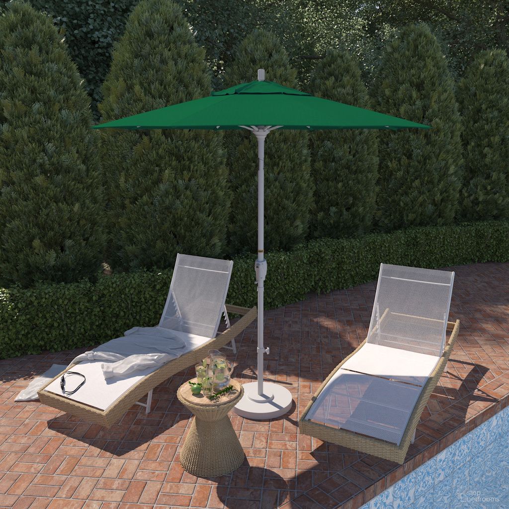 Pacific Trail 7.5' Patio Umbrella with Aluminum Pole Ribs Push Button Tilt Crank Lift with Sunbrella Fabric In Spectrum Aztec and Matte White