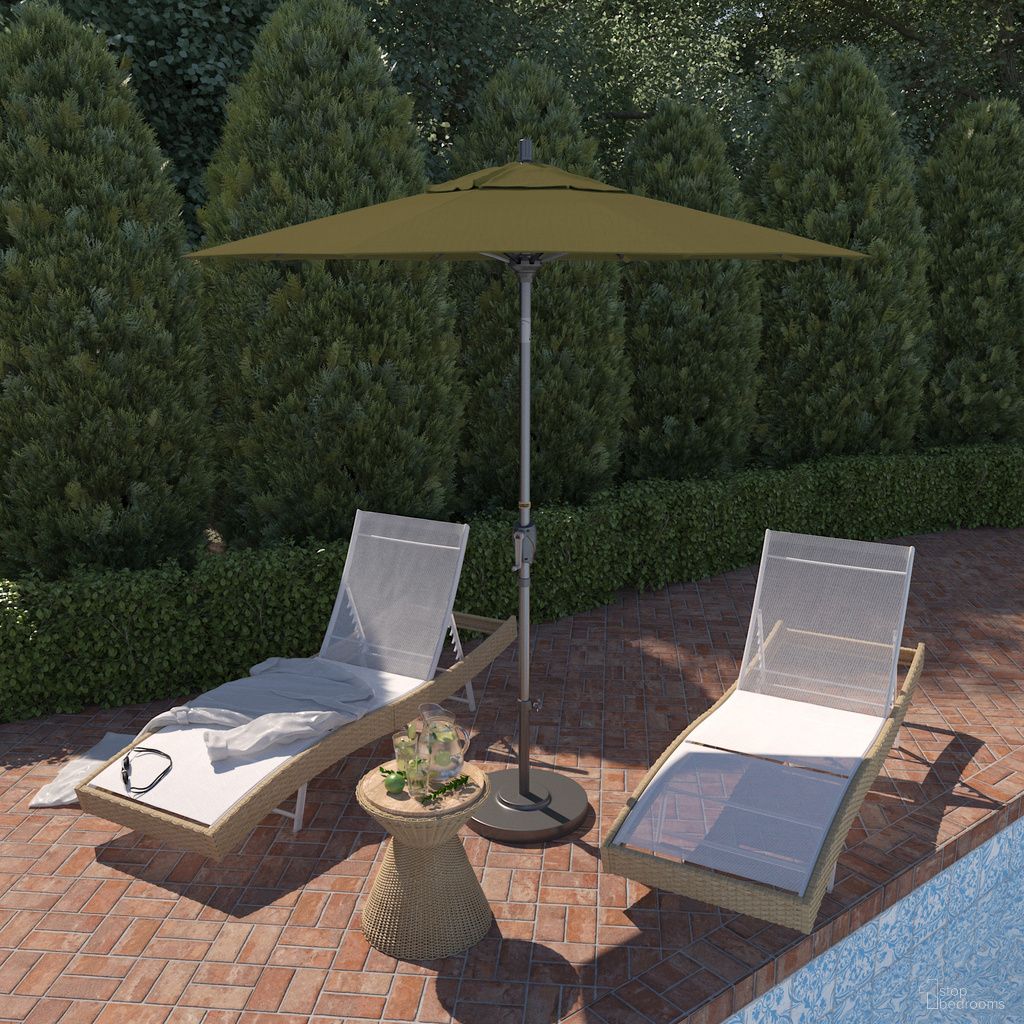 Pacific Trail 7.5' Patio Umbrella with Aluminum Pole Ribs Push Button Tilt Crank Lift with Sunbrella Fabric In Spectrum Cilantro and Hammertone Grey