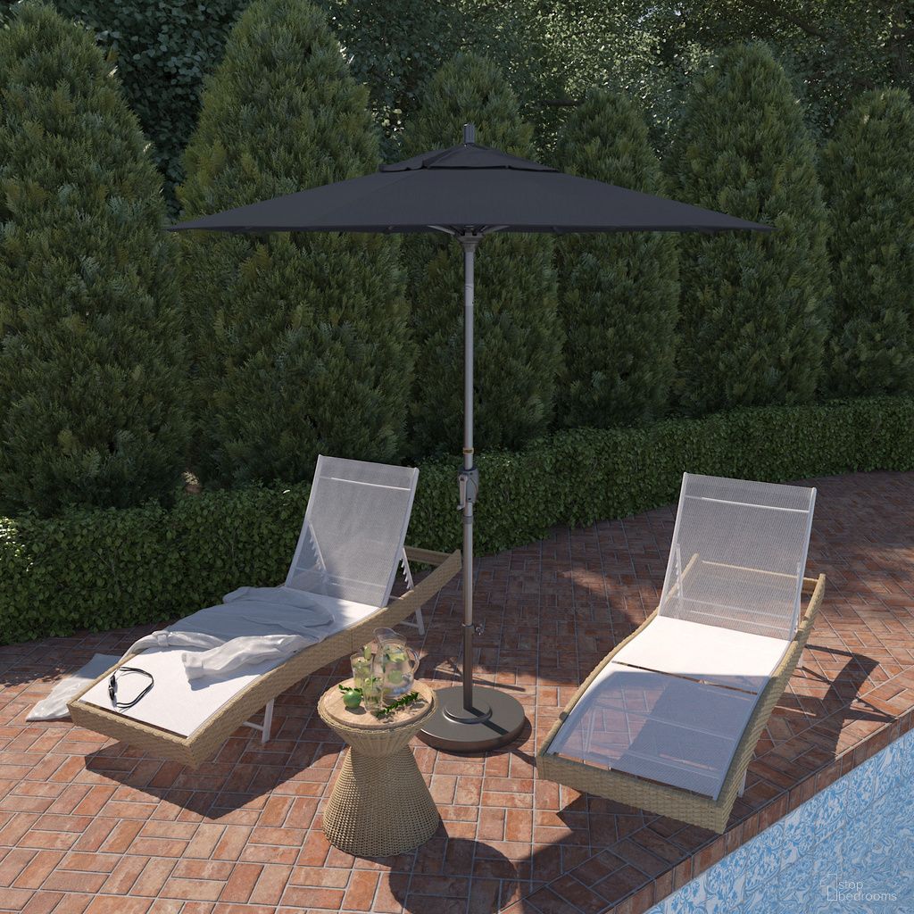 Pacific Trail 7.5' Patio Umbrella with Aluminum Pole Ribs Push Button Tilt Crank Lift with Sunbrella Fabric In Spectrum Indigo and Hammertone Grey