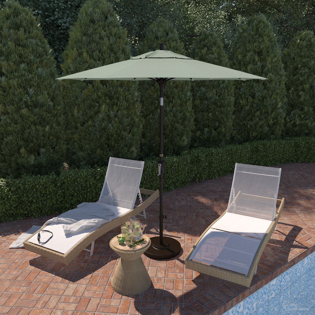 Pacific Trail 7.5' Patio Umbrella with Aluminum Pole Ribs Push Button Tilt Crank Lift with Sunbrella Fabric In Spectrum Mist and Bronze