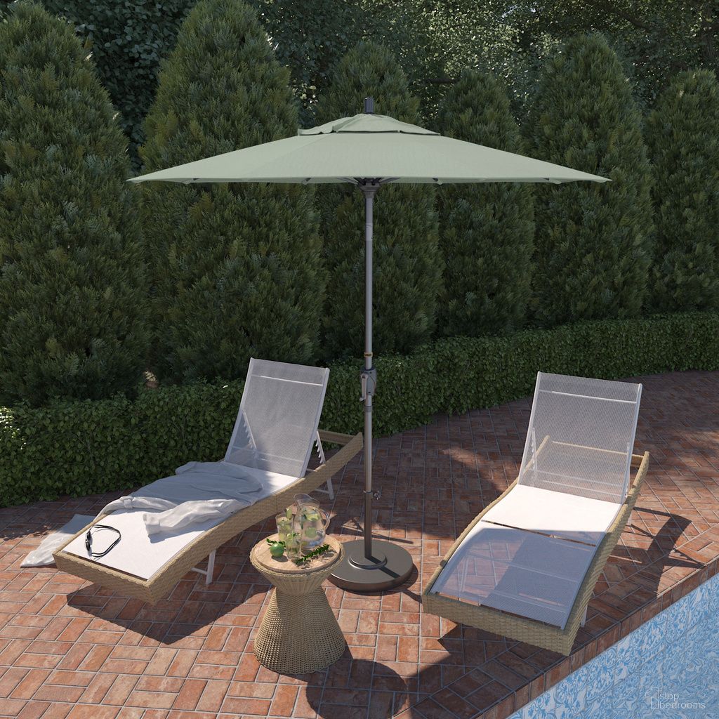 Pacific Trail 7.5' Patio Umbrella with Aluminum Pole Ribs Push Button Tilt Crank Lift with Sunbrella Fabric In Spectrum Mist and Hammertone Grey