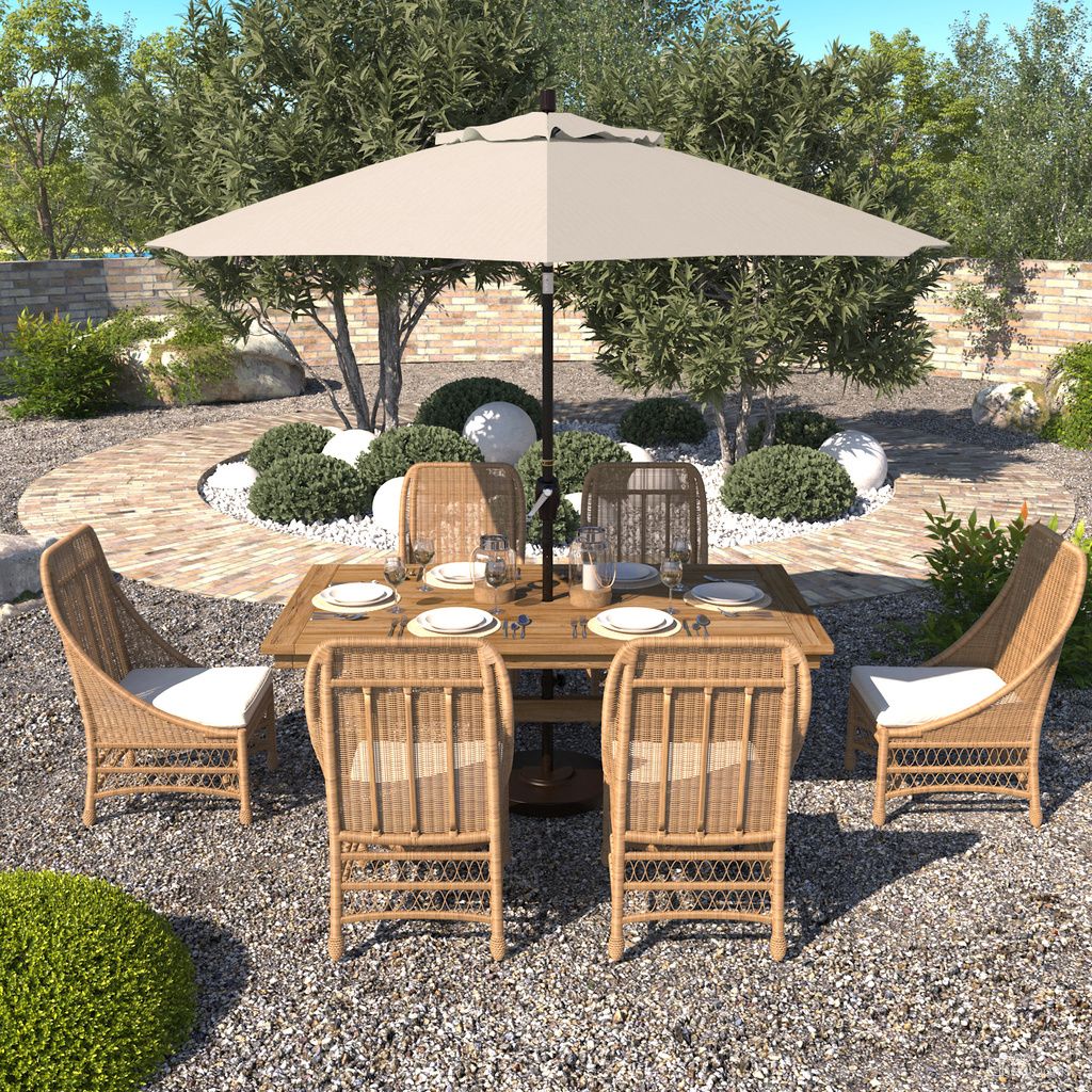 Pacific Trail 9' Patio Umbrella with Aluminum Pole Ribs Push Button Tilt Crank Lift with Olefin Fabric In Antique Beige and Bronze