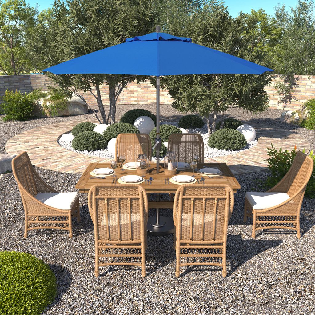 Pacific Trail 9' Patio Umbrella with Aluminum Pole Ribs Push Button Tilt Crank Lift with Olefin Fabric In Royal Blue and Hammertone Grey