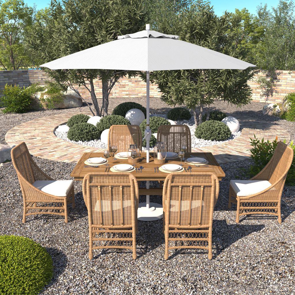 Pacific Trail 9' Patio Umbrella with Aluminum Pole Ribs Push Button Tilt Crank Lift with Olefin Fabric In White and Matte White