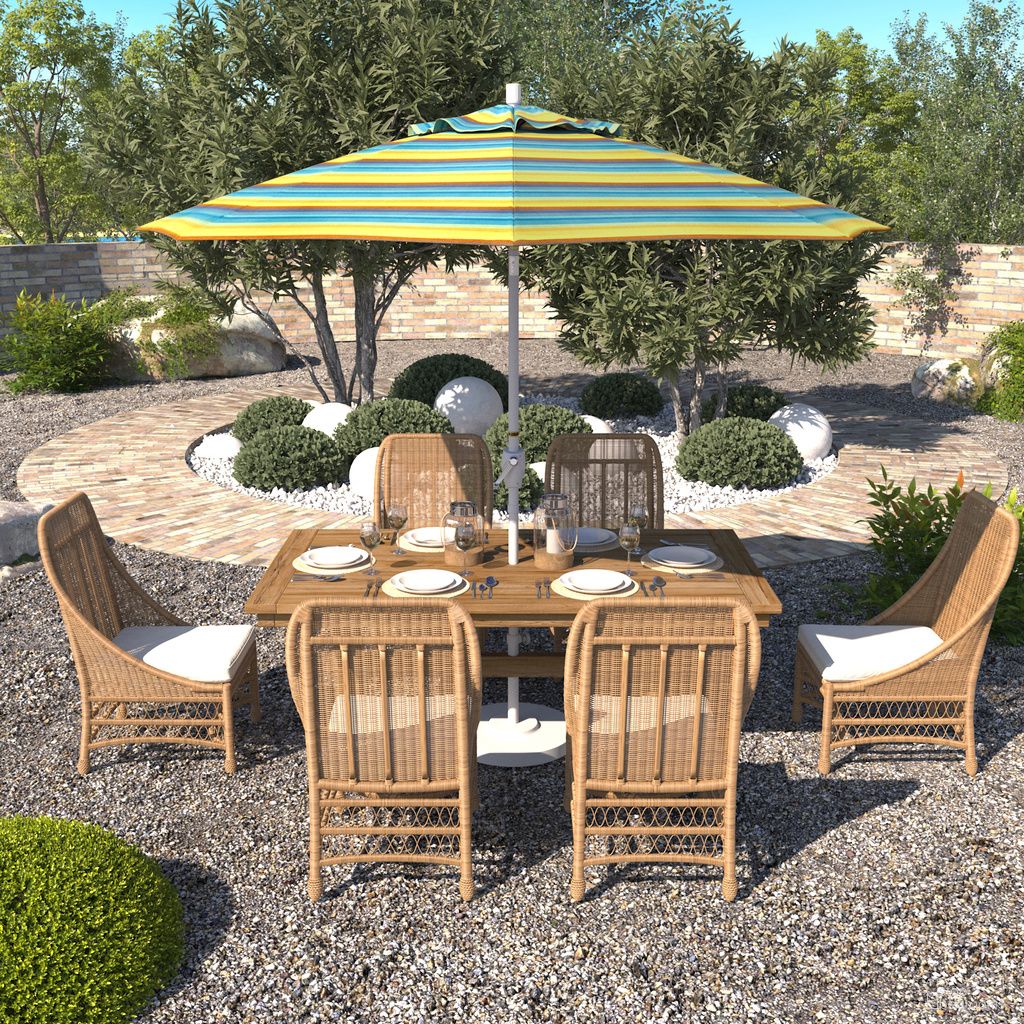 Pacific Trail 9' Patio Umbrella with Aluminum Pole Ribs Push Button Tilt Crank Lift with Sunbrella Fabric In Astoria Lagoon and Matte White