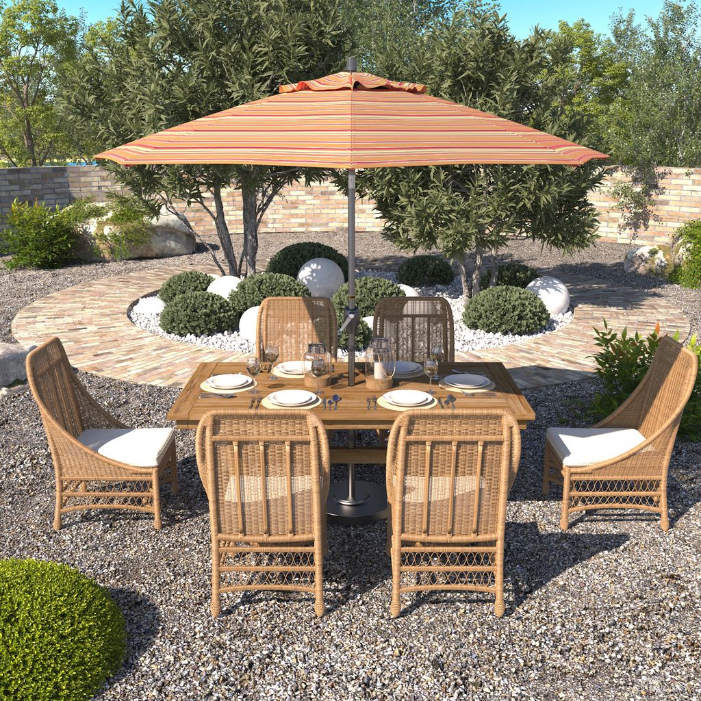 Pacific Trail 9' Patio Umbrella with Aluminum Pole Ribs Push Button Tilt Crank Lift with Sunbrella Fabric In Dolce Mango and Hammertone Grey