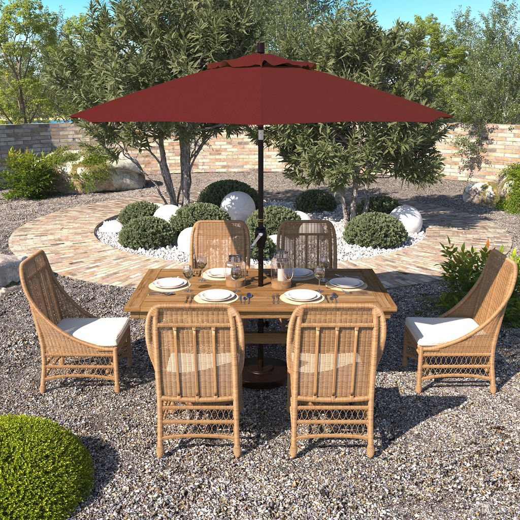 Pacific Trail 9' Patio Umbrella with Aluminum Pole Ribs Push Button Tilt Crank Lift with Sunbrella Fabric In Henna and Bronze