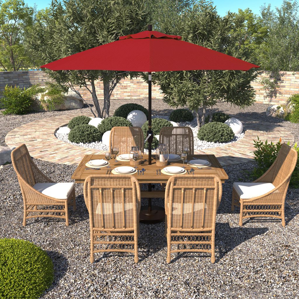 Pacific Trail 9' Patio Umbrella with Aluminum Pole Ribs Push Button Tilt Crank Lift with Sunbrella Fabric In Jockey Red and Bronze