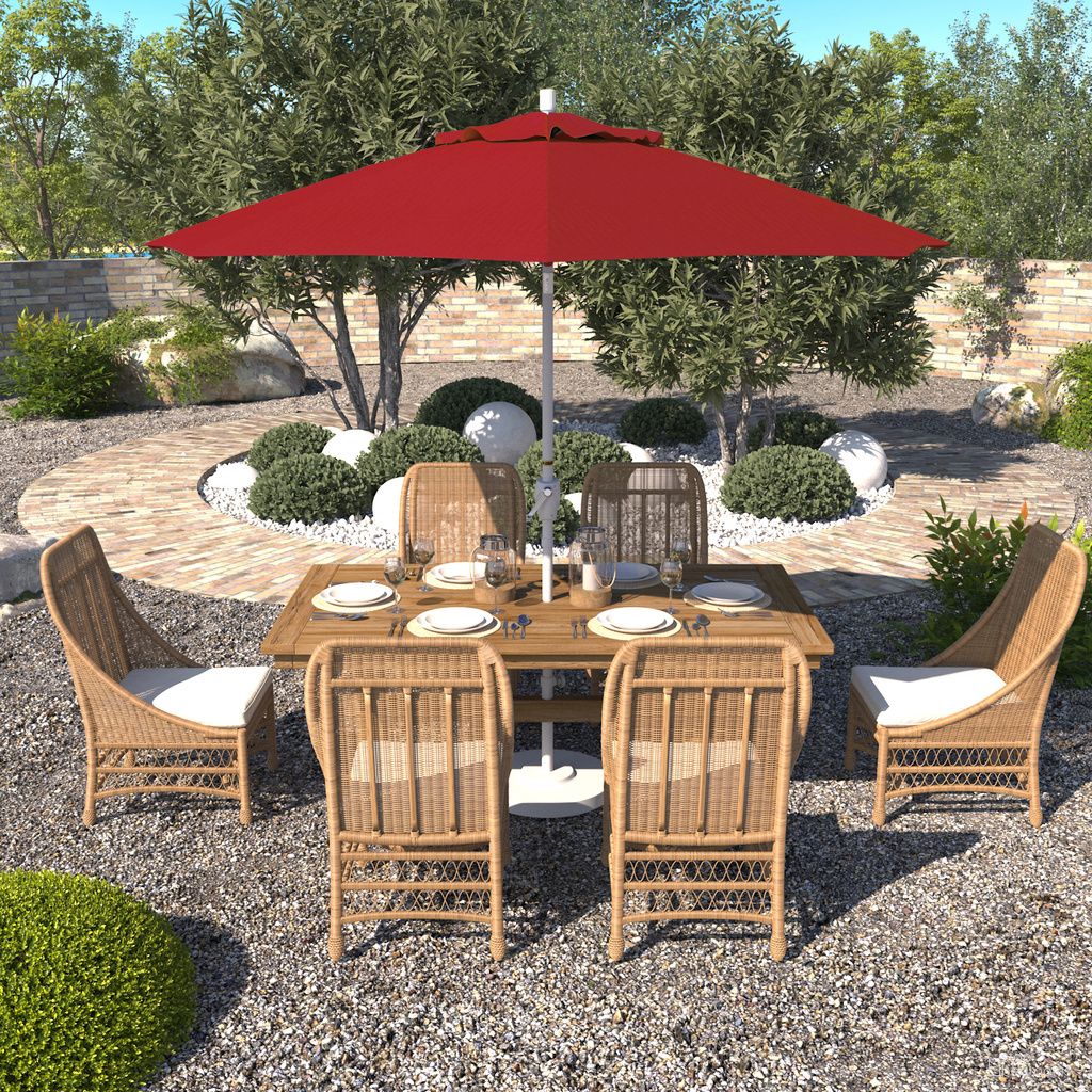 Pacific Trail 9' Patio Umbrella with Aluminum Pole Ribs Push Button Tilt Crank Lift with Sunbrella Fabric In Jockey Red and Matte White