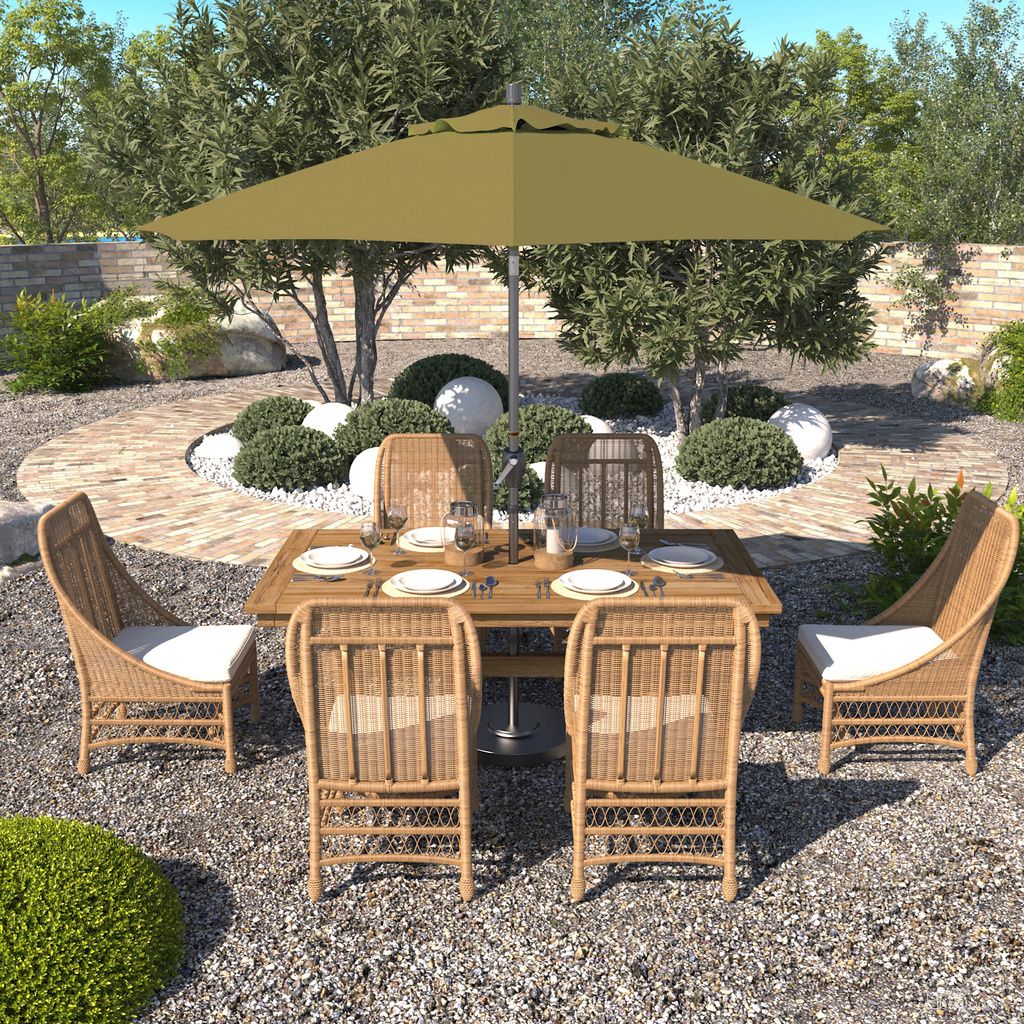 Pacific Trail 9' Patio Umbrella with Aluminum Pole Ribs Push Button Tilt Crank Lift with Sunbrella Fabric In Macaw and Hammertone Grey