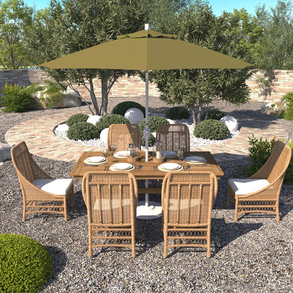 Pacific Trail 9' Patio Umbrella with Aluminum Pole Ribs Push Button Tilt Crank Lift with Sunbrella Fabric In Macaw and Matte White