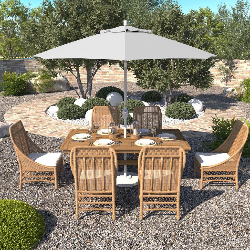 Pacific Trail 9' Patio Umbrella with Aluminum Pole Ribs Push Button Tilt Crank Lift with Sunbrella Fabric In Matte White and Natural