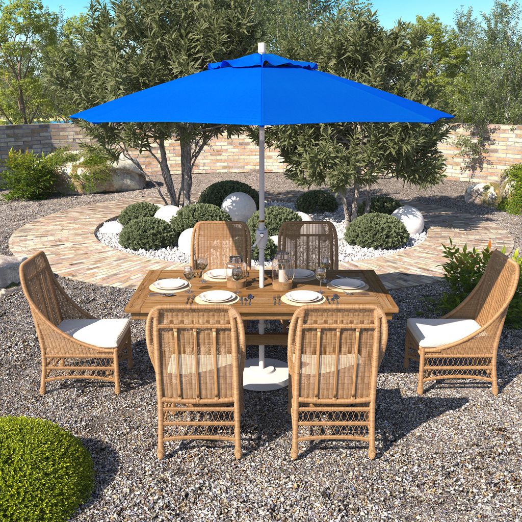 Pacific Trail 9' Patio Umbrella with Aluminum Pole Ribs Push Button Tilt Crank Lift with Sunbrella Fabric In Pacific Blue and Matte White