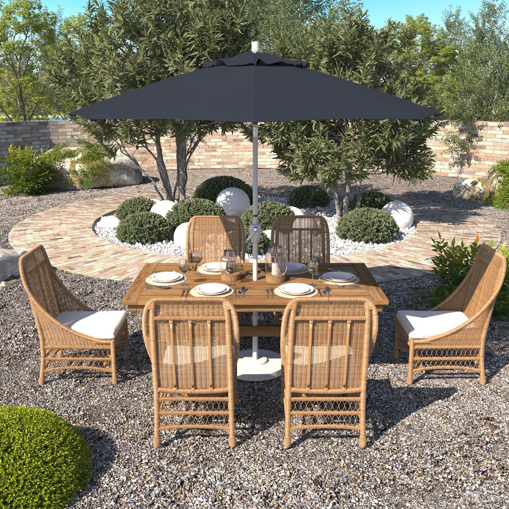 Pacific Trail 9' Patio Umbrella with Aluminum Pole Ribs Push Button Tilt Crank Lift with Sunbrella Fabric In Spectrum Indigo and Matte White