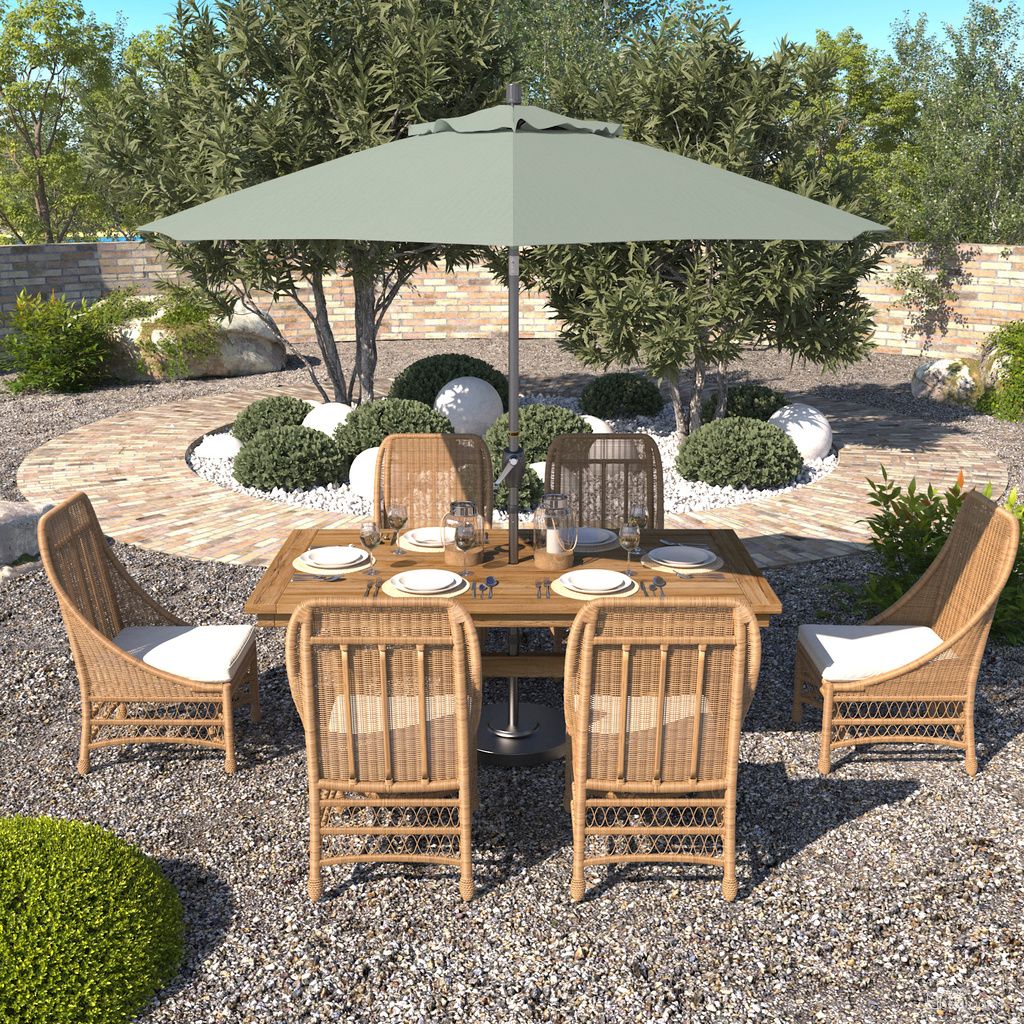 Pacific Trail 9' Patio Umbrella with Aluminum Pole Ribs Push Button Tilt Crank Lift with Sunbrella Fabric In Spectrum Mist and Hammertone Grey