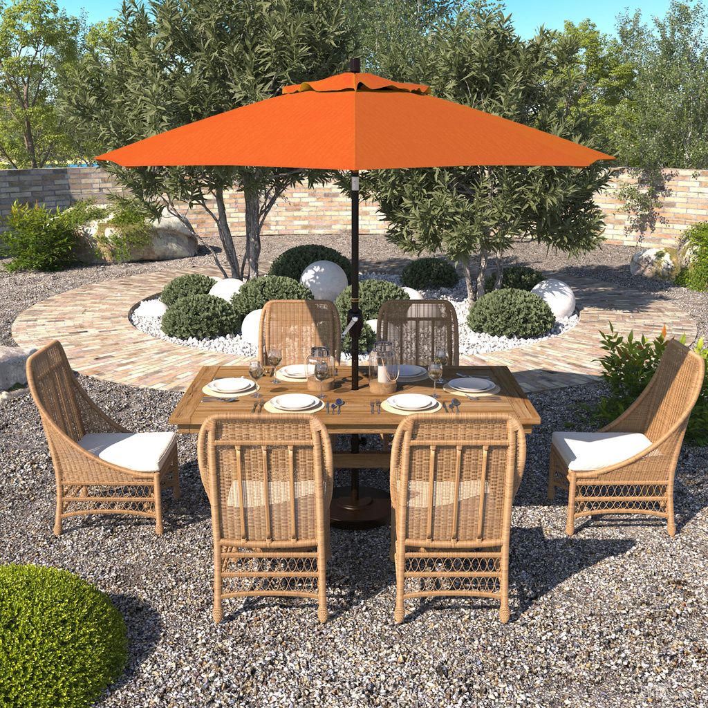 Pacific Trail 9' Patio Umbrella with Aluminum Pole Ribs Push Button Tilt Crank Lift with Sunbrella Fabric In Tuscan and Bronze