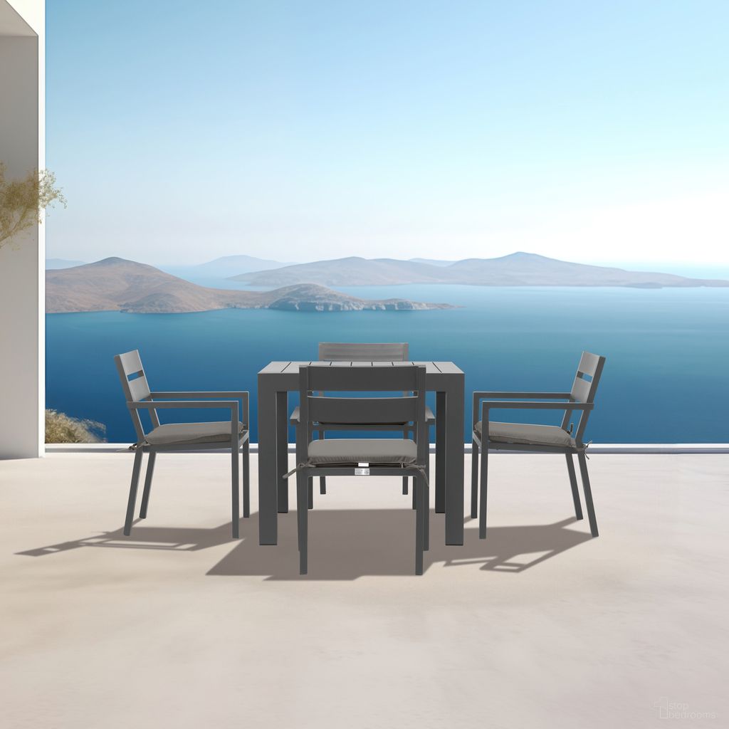 The appearance of Pacifica Classic 4 Seat Square Dining Set In Canvas Charcoal and Slate designed by Harmonia Living in the modern / contemporary interior design. This canvas charcoal/slate piece of furniture was selected by 1StopBedrooms from Pacifica Collection to add a touch of cosiness and style into your home. Sku: PAC-SL-SET510-CC. Table Base Style: Legs. Table Top Shape: Square. Material: Aluminum.