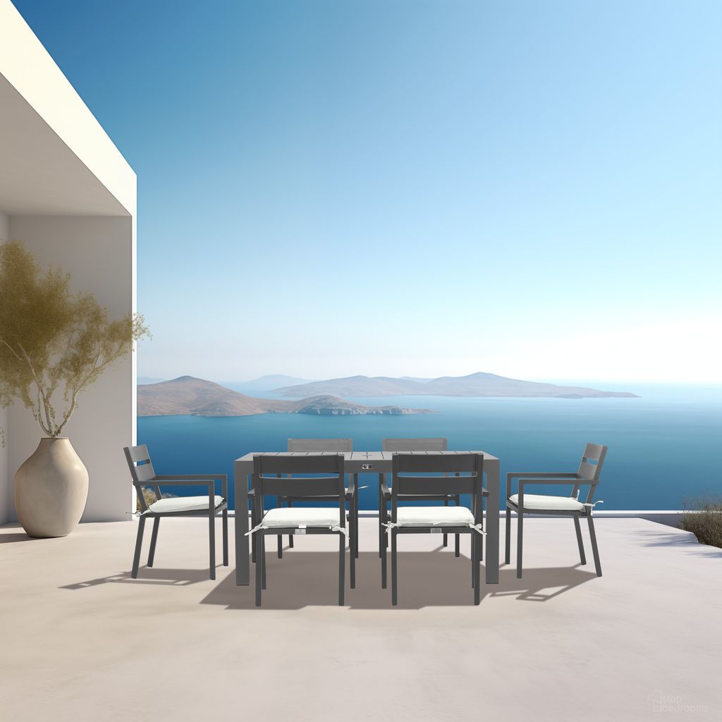 The appearance of Pacifica Classic 6 Seat Rectangular Dining Set In Canvas Natural and Slate designed by Harmonia Living in the modern / contemporary interior design. This canvas natural/slate piece of furniture was selected by 1StopBedrooms from Pacifica Collection to add a touch of cosiness and style into your home. Sku: PAC-SL-SET533-CN. Table Base Style: Legs. Material: Aluminum. Table Top Shape: Rectangular.