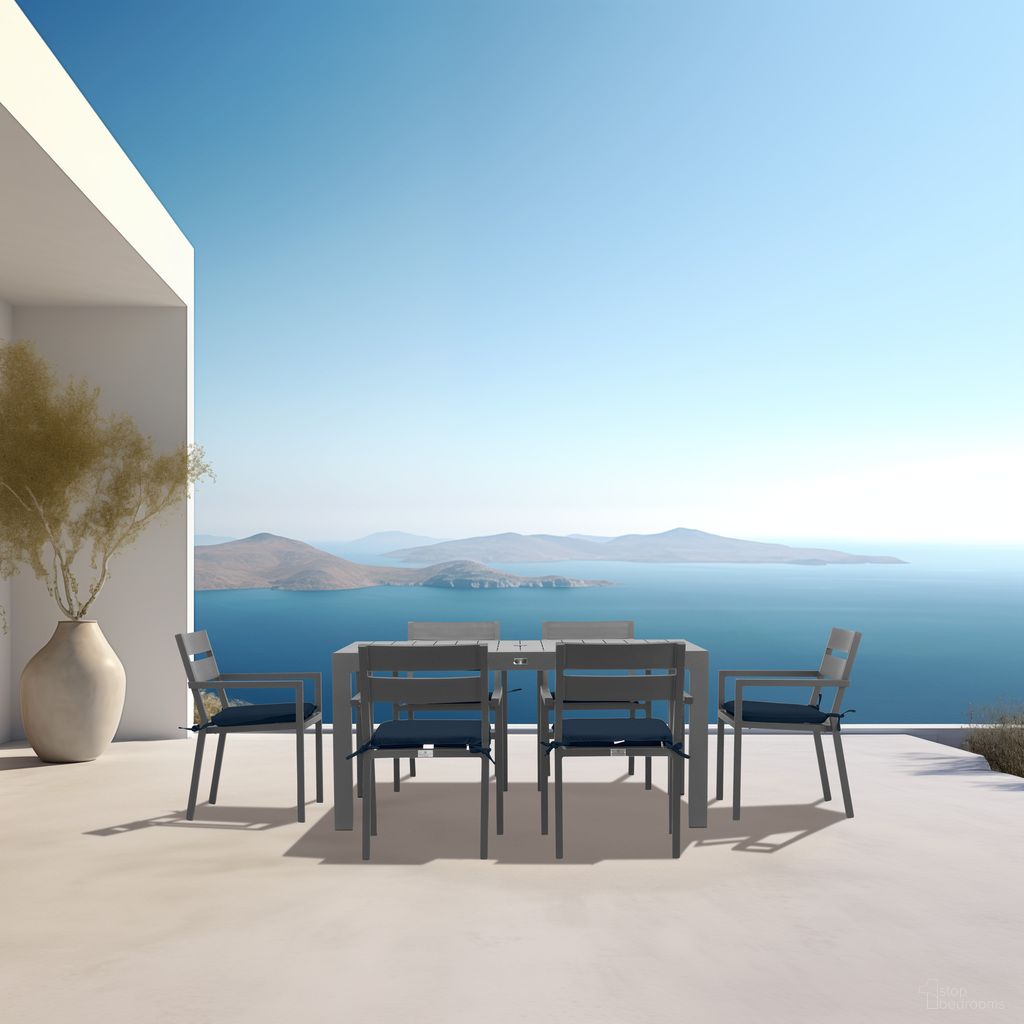 The appearance of Pacifica Classic 6 Seat Rectangular Dining Set In Spectrum Indigo and Slate designed by Harmonia Living in the modern / contemporary interior design. This spectrum indigo/slate piece of furniture was selected by 1StopBedrooms from Pacifica Collection to add a touch of cosiness and style into your home. Sku: PAC-SL-SET533-IN. Table Base Style: Legs. Material: Aluminum. Table Top Shape: Rectangular.