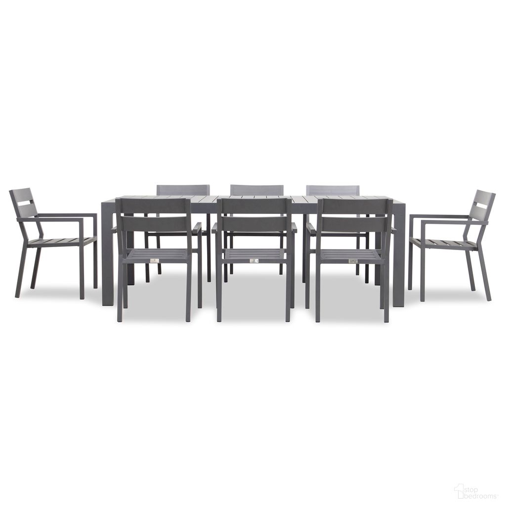 The appearance of Pacifica Classic 8 Seat Rectangular Dining Set In Slate designed by Harmonia Living in the modern / contemporary interior design. This slate piece of furniture was selected by 1StopBedrooms from Pacifica Collection to add a touch of cosiness and style into your home. Sku: PAC-SL-SET560-NC. Table Base Style: Legs. Material: Aluminum. Table Top Shape: Rectangular.