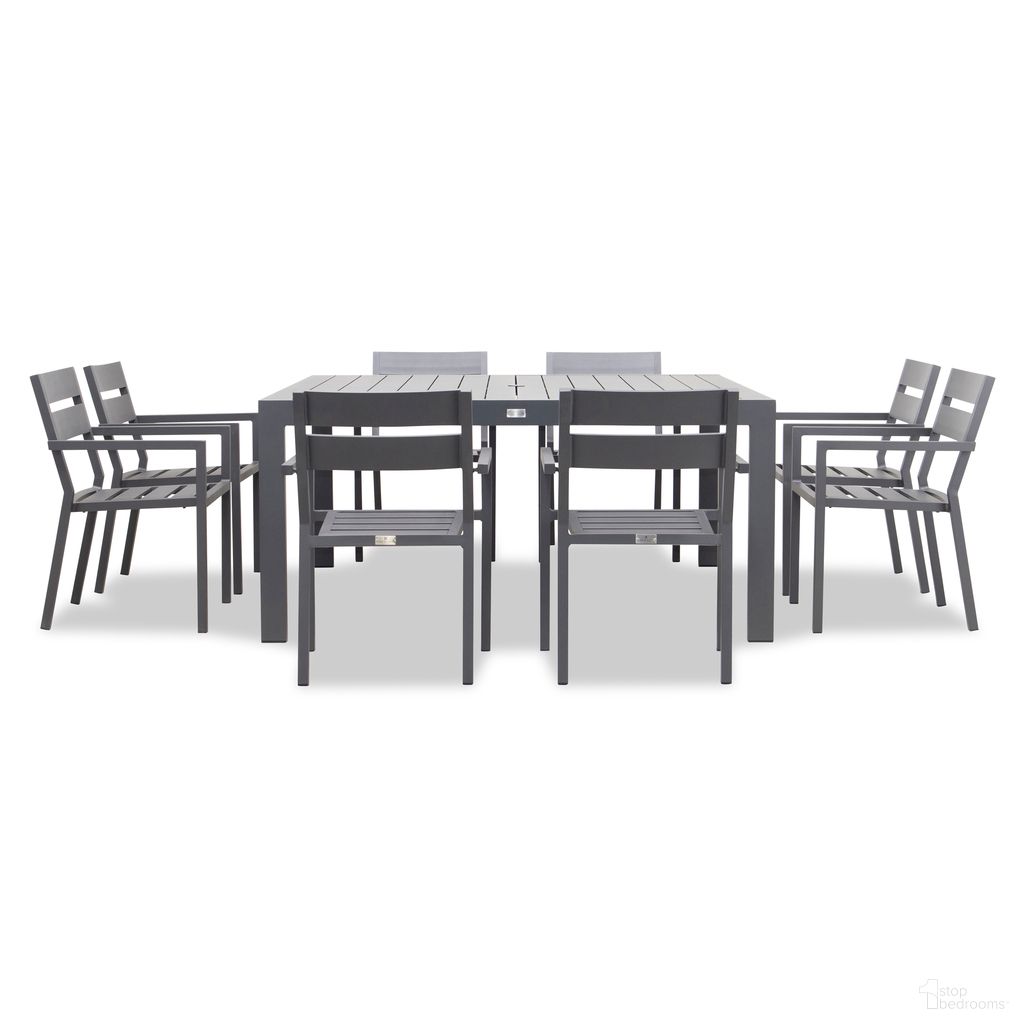 The appearance of Pacifica Classic 8 Seat Square Dining Set In Slate designed by Harmonia Living in the modern / contemporary interior design. This slate piece of furniture was selected by 1StopBedrooms from Pacifica Collection to add a touch of cosiness and style into your home. Sku: PAC-SL-SET561-NC. Table Base Style: Legs. Table Top Shape: Square. Material: Aluminum.