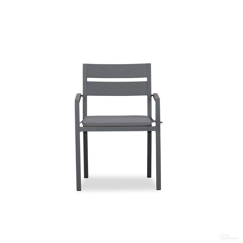 The appearance of Pacifica Dining Arm Chair In Canvas Charcoal and Slate designed by Harmonia Living in the modern / contemporary interior design. This canvas charcoal/slate piece of furniture  was selected by 1StopBedrooms from Pacifica Collection to add a touch of cosiness and style into your home. Sku: HL-PAC-SL-DAC-CC. Material: Aluminum.