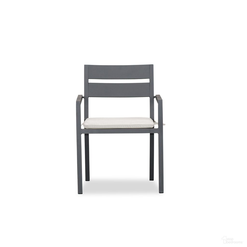 The appearance of Pacifica Dining Arm Chair In Canvas Natural and Slate designed by Harmonia Living in the modern / contemporary interior design. This canvas natural/slate piece of furniture  was selected by 1StopBedrooms from Pacifica Collection to add a touch of cosiness and style into your home. Sku: HL-PAC-SL-DAC-CN. Material: Aluminum.