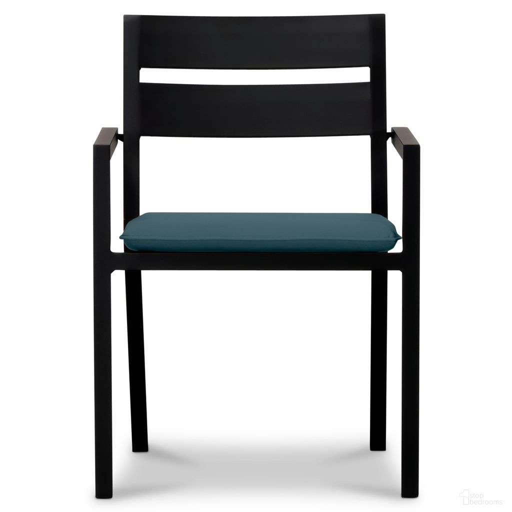 The appearance of Pacifica Dining Arm Chair In Cast Lagoon and Black designed by Harmonia Living in the modern / contemporary interior design. This cast lagoon/black piece of furniture was selected by 1StopBedrooms from Pacifica Collection to add a touch of cosiness and style into your home. Sku: HL-PAC-BK-DAC-CL. Material: Aluminum.