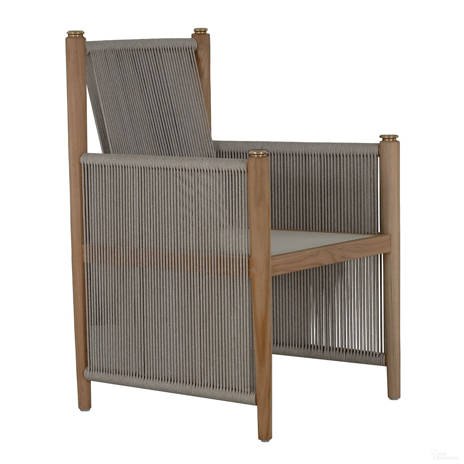 The appearance of Pacifica Dining Arm Chair In Natural Teak and Brass designed by Summer Classics in the modern / contemporary interior design. This natural teak/brass piece of furniture  was selected by 1StopBedrooms from Pacifica Collection to add a touch of cosiness and style into your home. Sku: 1486301. Material: Teak.