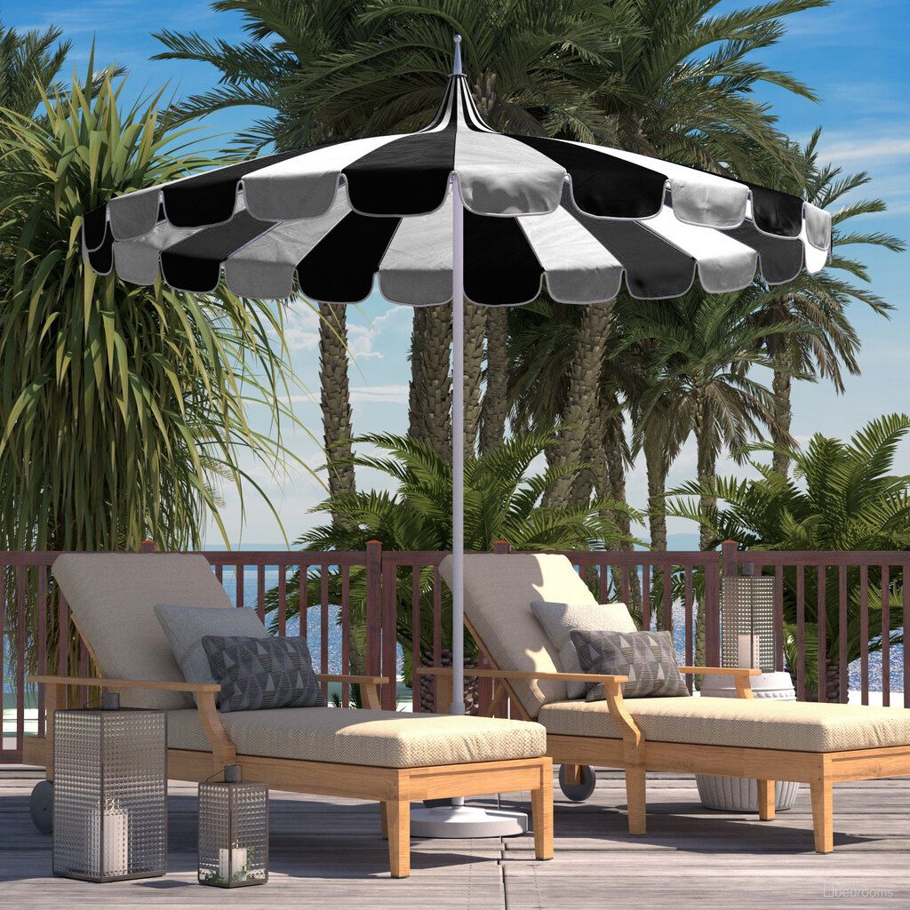Pagoda 8.5' Patio Umbrella with Aluminum Pole Push Lift with Sunbrella Fabric In Natural/White/Black