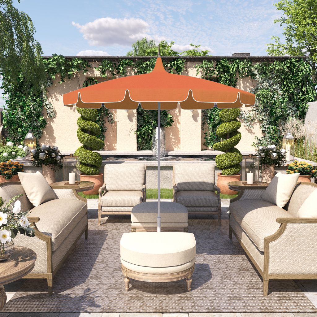 Pagoda 8.5' Patio Umbrella with Aluminum Pole Push Lift with Sunbrella Fabric In Tuscan and White