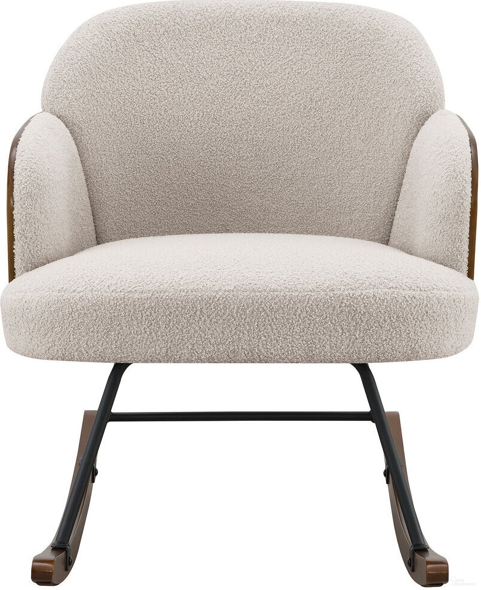 The appearance of Paige Boucle Upholstered Mid Back Rocking Chair Beige In Walnut and Beige designed by Coaster in the modern / contemporary interior design. This walnut and beige piece of furniture  was selected by 1StopBedrooms from Paige Collection to add a touch of cosiness and style into your home. Sku: 602625. Material: Polyurethane.
