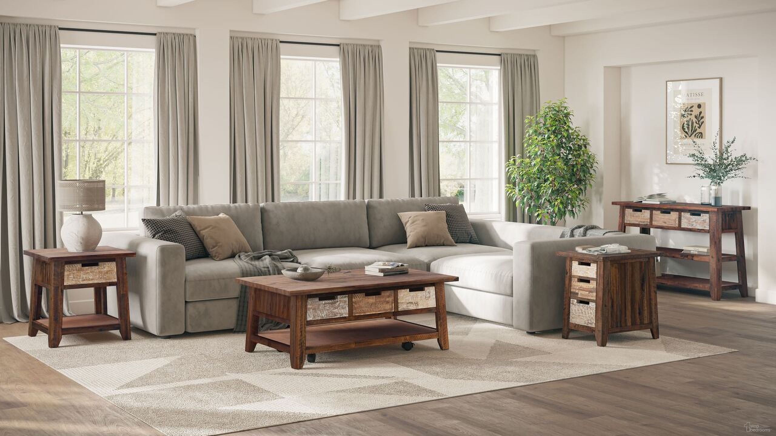 The appearance of Painted Canyon Occasional Table Set In Two-Tone Color designed by Jofran in the transitional interior design. This two-tone color piece of furniture  was selected by 1StopBedrooms from Painted Canyon Collection to add a touch of cosiness and style into your home. Sku: 1600-1;1600-3. Material: Wood.