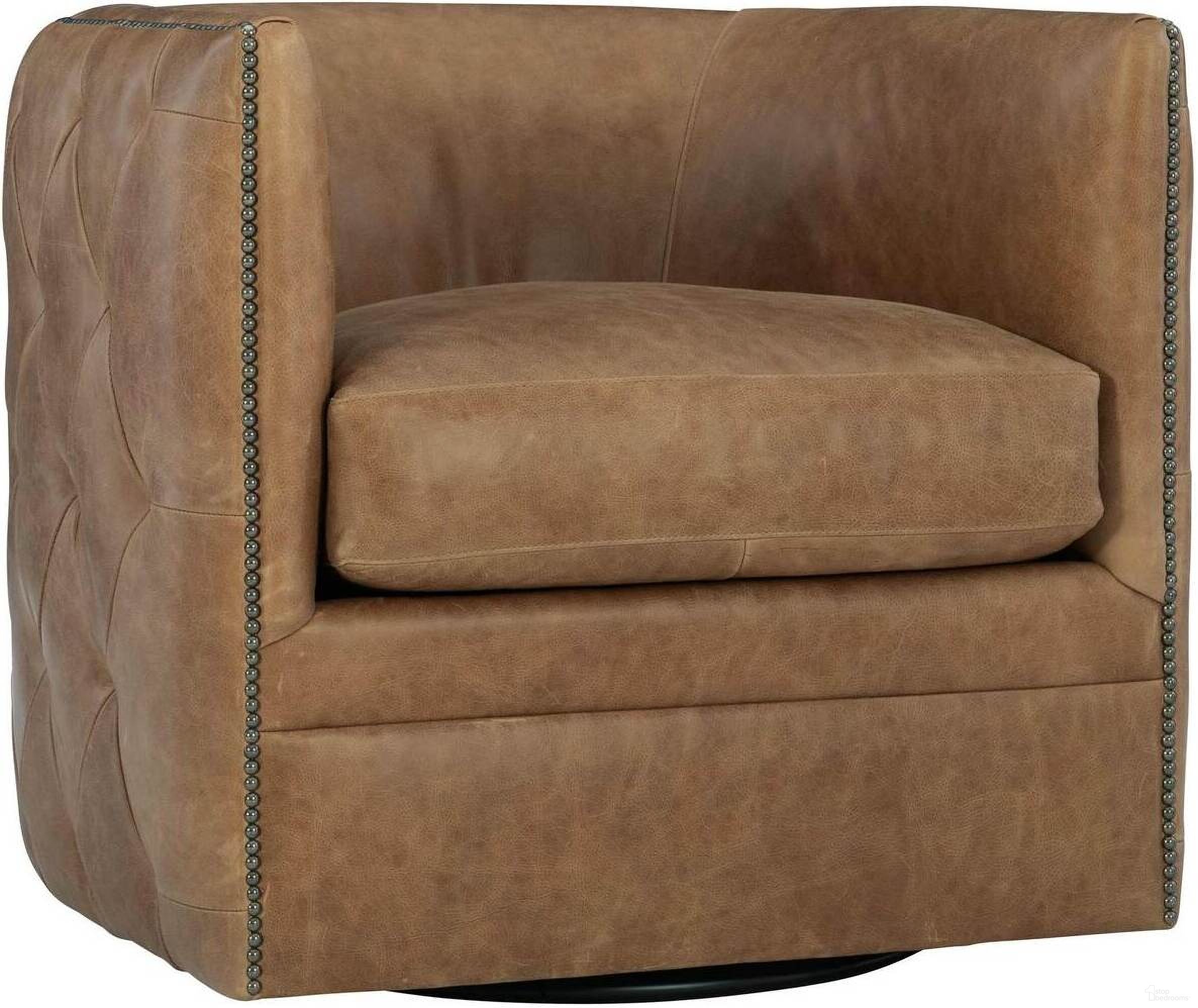 The appearance of Palazzo Brown Leather Swivel Chair designed by Bernhardt in the traditional interior design. This antique nickel leather piece of furniture was selected by 1StopBedrooms from Palazzo Collection to add a touch of cosiness and style into your home. Sku: 212SLCO. Material: Wood. Upholstery Material: Leather.