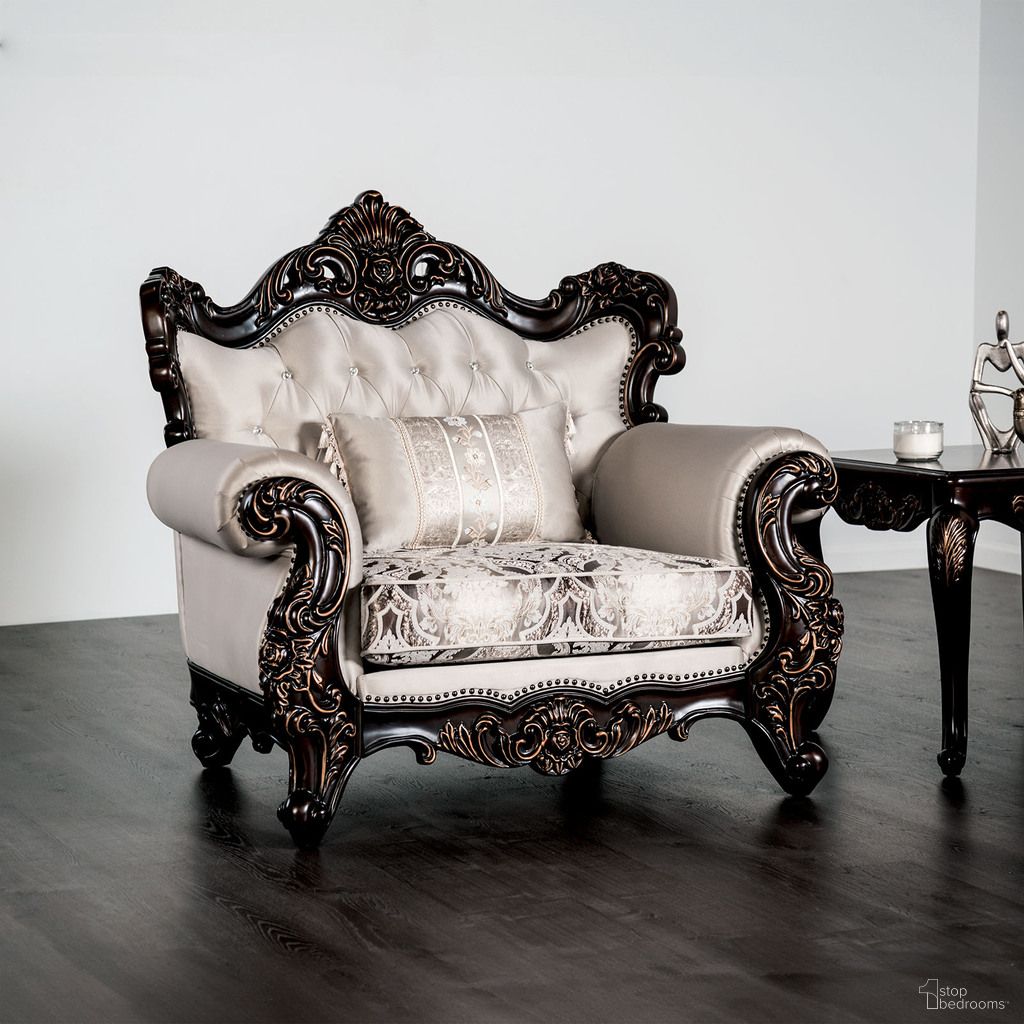 The appearance of Palencia Chair In Dark Cherry and Beige designed by Furniture of America in the traditional interior design. This dark cherry and beige piece of furniture was selected by 1StopBedrooms from Palencia Collection to add a touch of cosiness and style into your home. Sku: FM65005BG-CH. Material: Fabric.