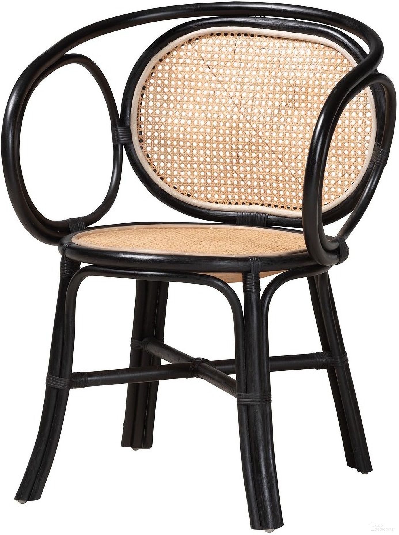 The appearance of Palesa Two Tone Rattan Dining Chair In Black and Natural Brown designed by Baxton Studio in the bohemian interior design. This black/brown piece of furniture was selected by 1StopBedrooms from Palesa Collection to add a touch of cosiness and style into your home. Sku: WS032-Black-Rattan-DC. Material: Natural Rattan. Chair Type: Arm Chair.