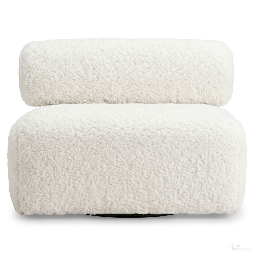 Paley Shearling Swivel Chair In White and Cream