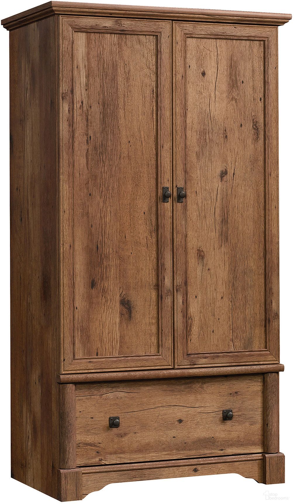 The appearance of Palladia Armoire In Vintage Oak designed by Sauder in the traditional interior design. This vintage oak piece of furniture was selected by 1StopBedrooms from Palladia Collection to add a touch of cosiness and style into your home. Sku: 420608. Material: Engineered Wood.
