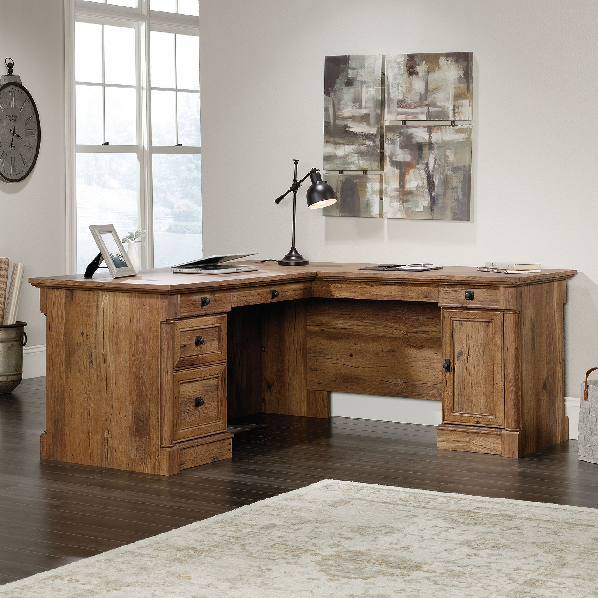 Palladia L-Shaped Desk In Vintage Oak