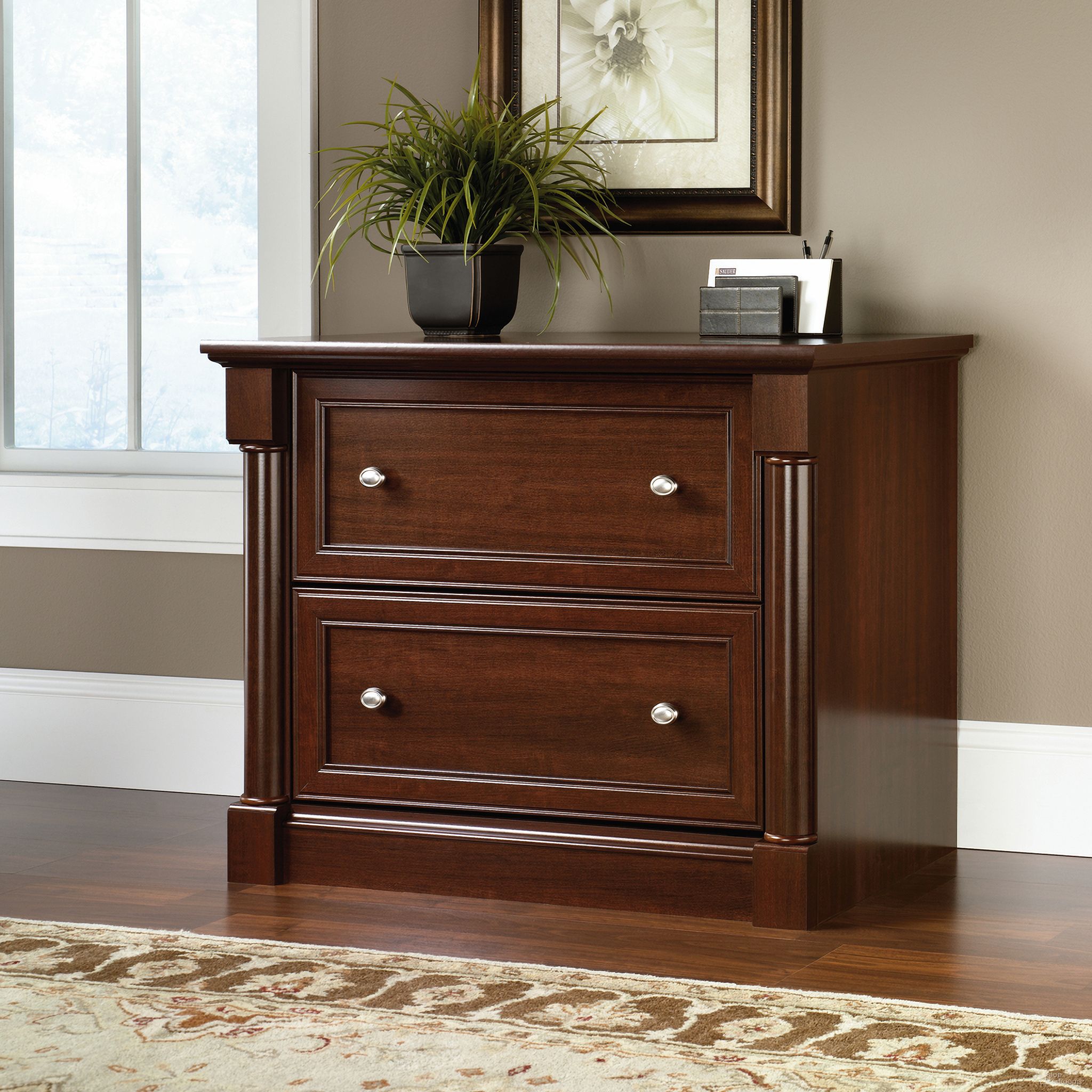 The appearance of Palladia Lateral File In Select Cherry designed by Sauder in the traditional interior design. This select cherry piece of furniture was selected by 1StopBedrooms from Palladia Collection to add a touch of cosiness and style into your home. Sku: 412015. Material: Engineered Wood.