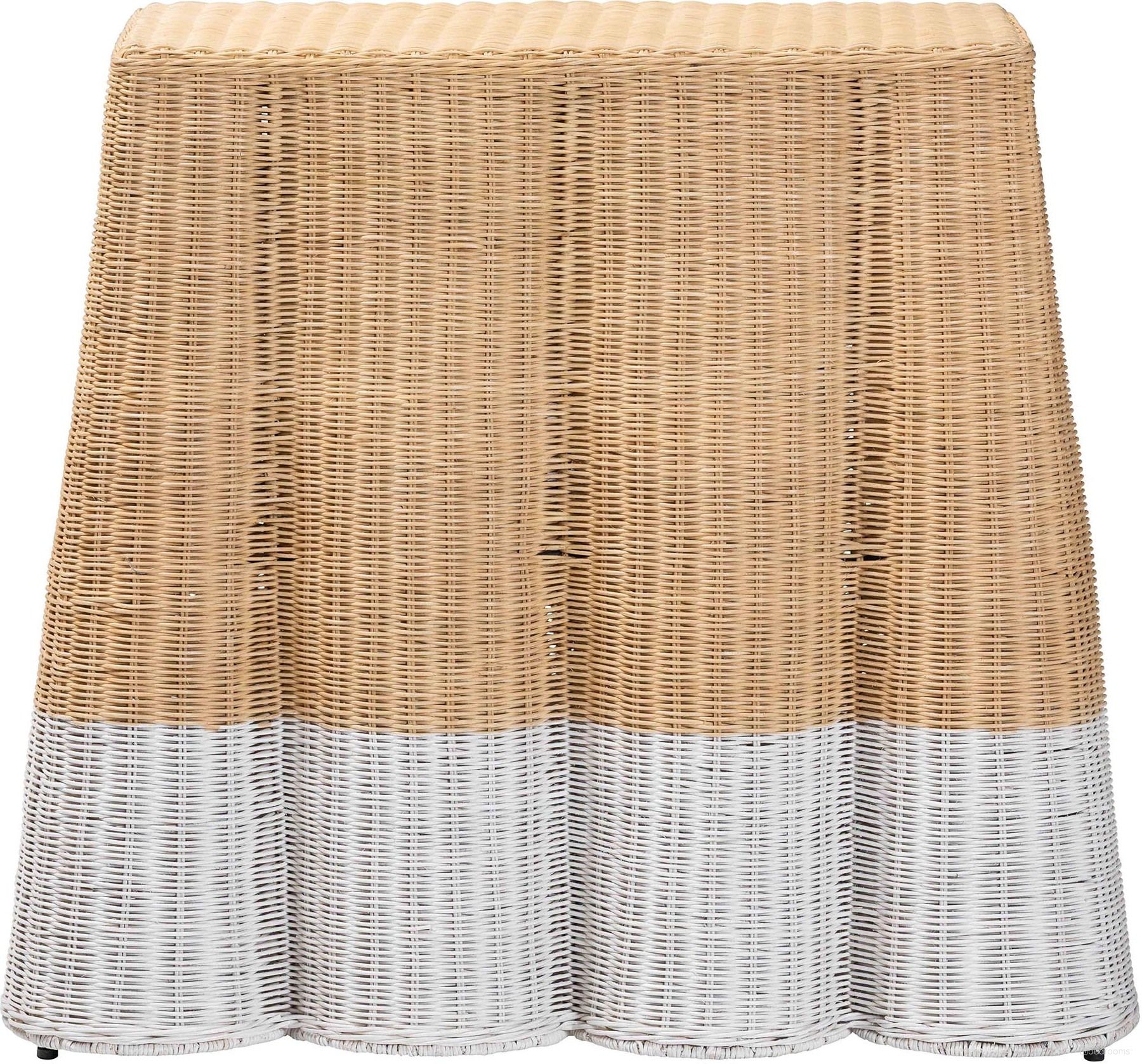 The appearance of Palm 36 Inch Scallop Natural Rattan Rectangle Console Table In Natural Brown and White designed by Baxton Studio in the bohemian interior design. This natural brown and white piece of furniture  was selected by 1StopBedrooms from Palm Collection to add a touch of cosiness and style into your home. Sku: Palm-Small-Natural/White Rattan-Console Table. Material: Natural Rattan.