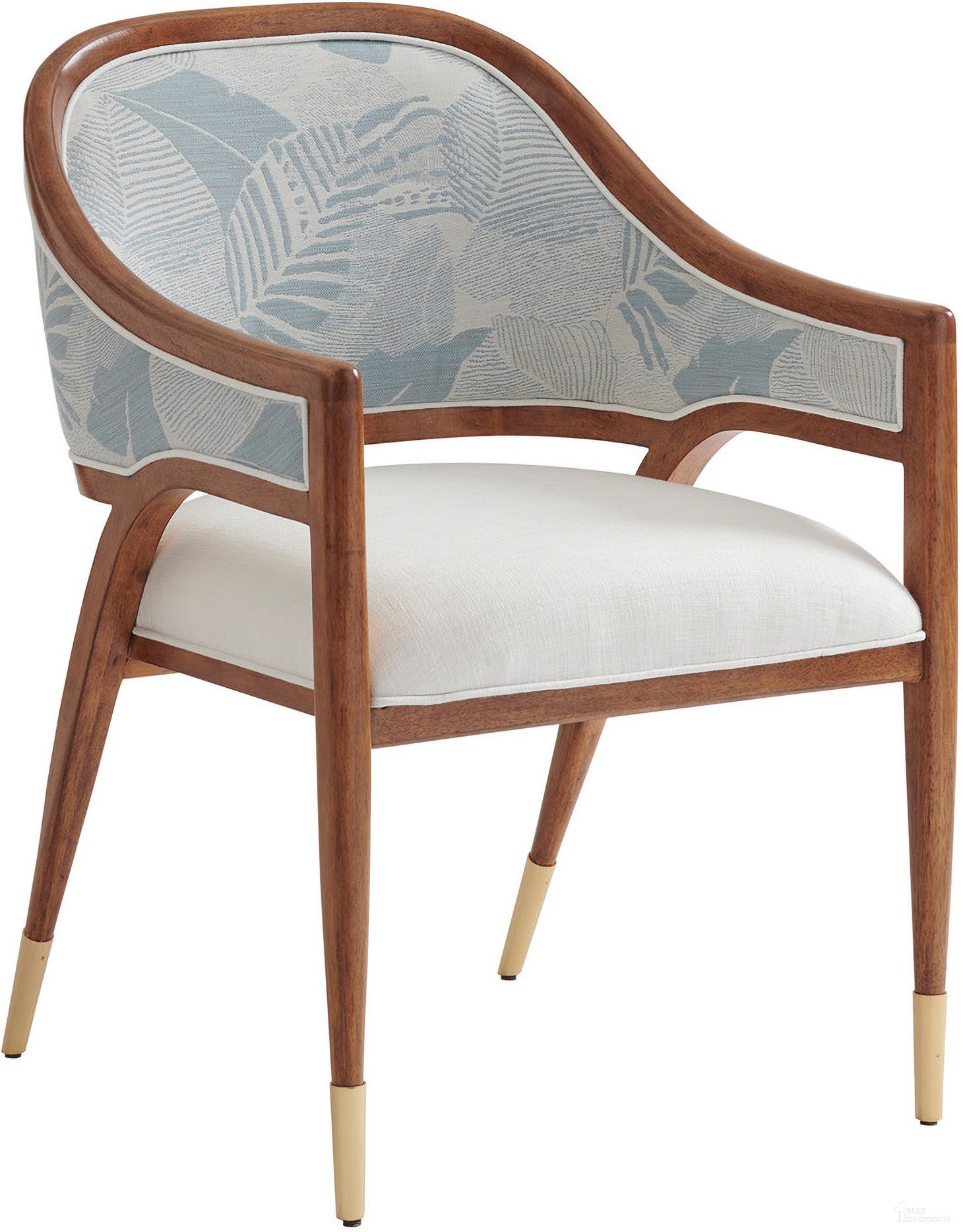 The appearance of Palm Desert Jameson Upholstered Arm Chair In Blue And Beige designed by Tommy Bahama in the modern / contemporary interior design. This blue and beige piece of furniture was selected by 1StopBedrooms from Palm Desert Collection to add a touch of cosiness and style into your home. Sku: 575-881-40. Chair Type: Arm Chair.