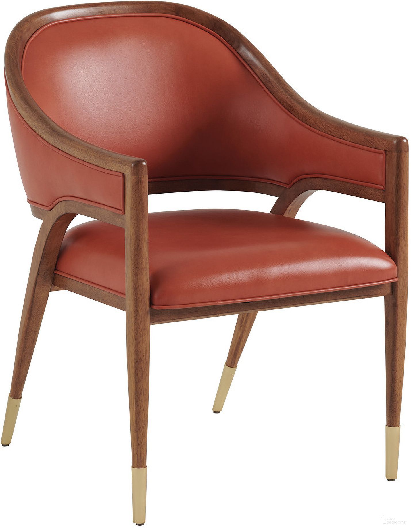 The appearance of Palm Desert Jameson Upholstered Arm Chair In Sienna designed by Tommy Bahama in the modern / contemporary interior design. This sienna piece of furniture was selected by 1StopBedrooms from Palm Desert Collection to add a touch of cosiness and style into your home. Sku: 575-881-41. Chair Type: Arm Chair.