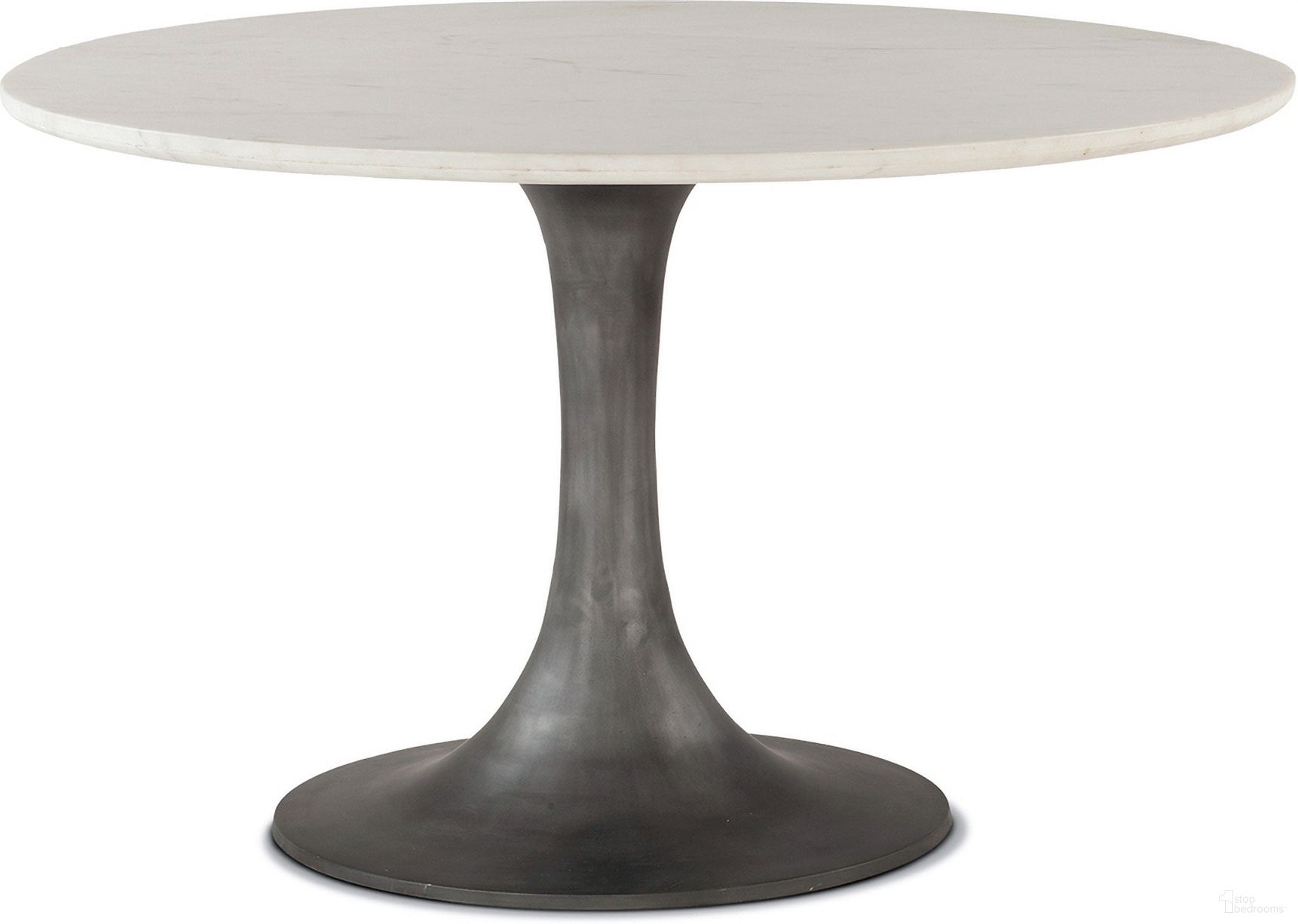 Palm Desert Marble Dining Table with Brushed Steel Tulip Base In Natural Brown