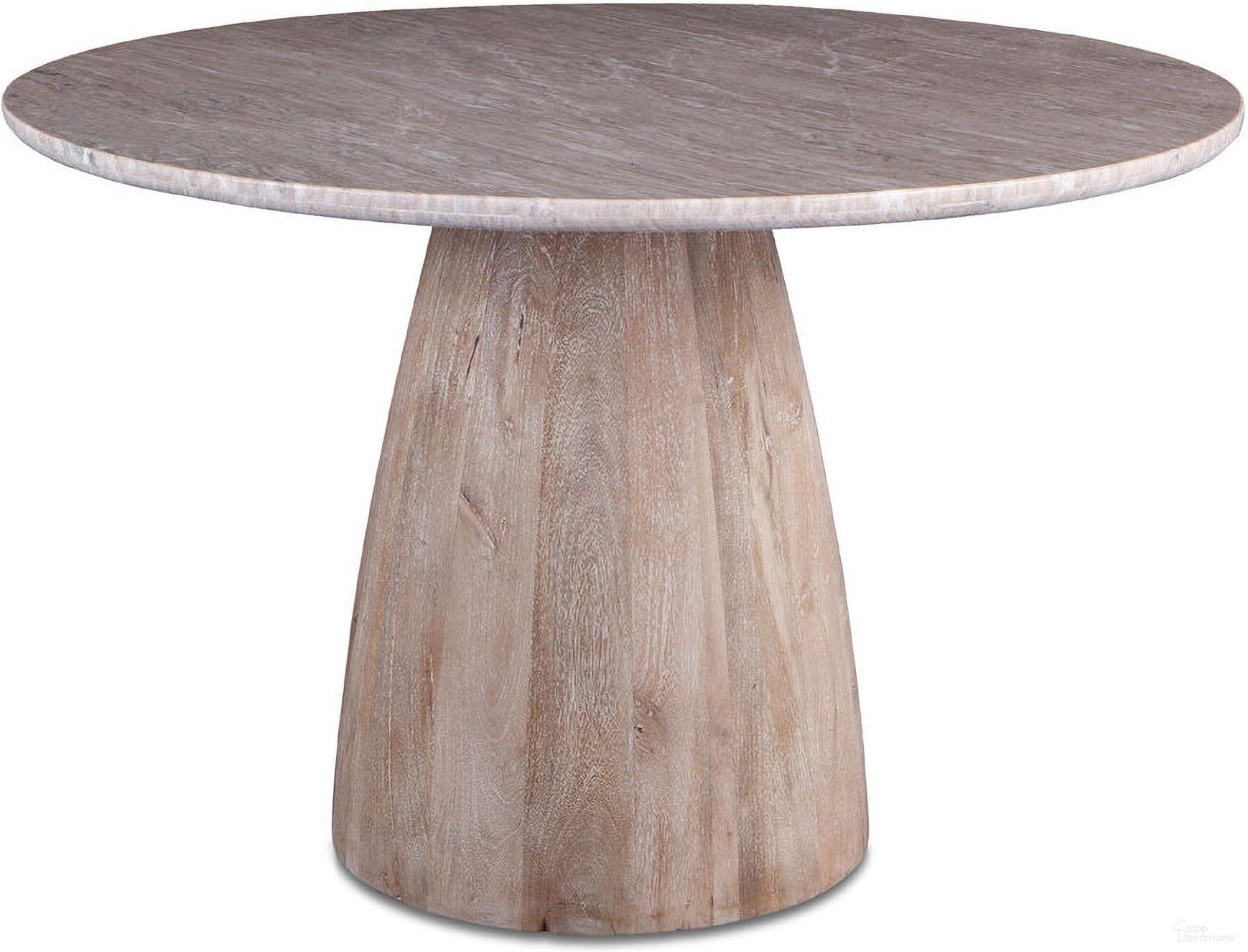 Palm Desert Marble Dining Table with Modern Washed Wood Base In Natural Brown