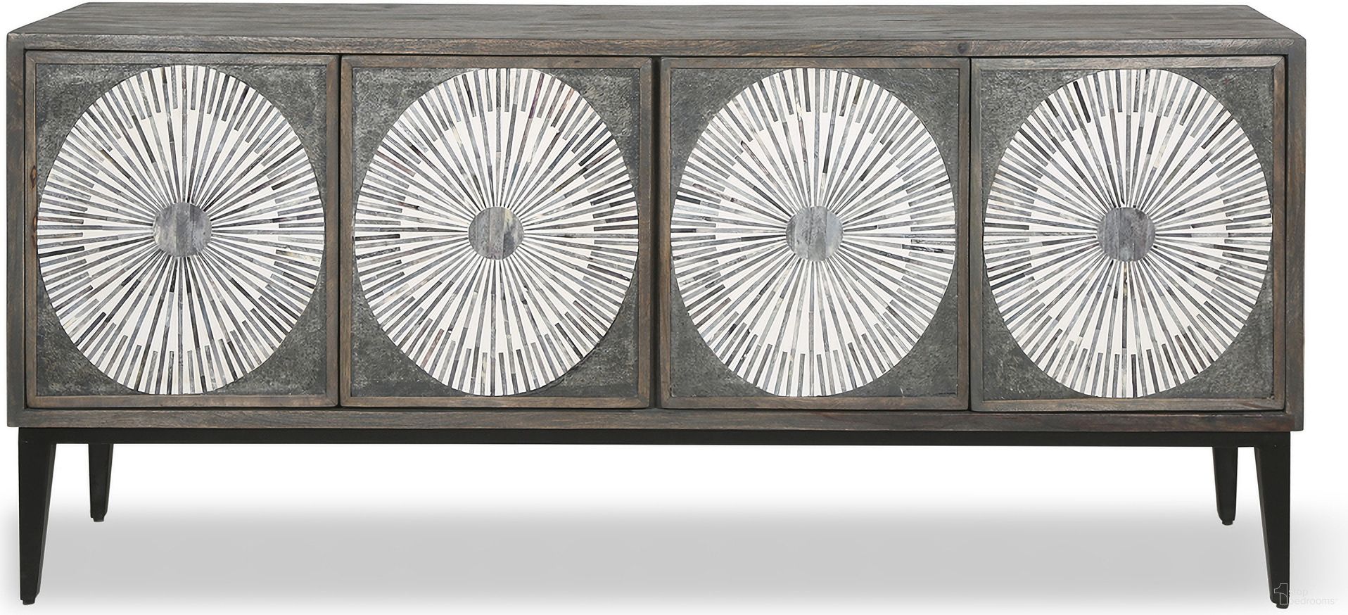 The appearance of Palm Desert Modern Bone Inlay Sideboard In Vintage Gray designed by Home Trends and Design in the transitional interior design. This vintage gray piece of furniture  was selected by 1StopBedrooms from Palm Desert Collection to add a touch of cosiness and style into your home. Sku: ZWPDMSBVG. Material: Mango Wood.