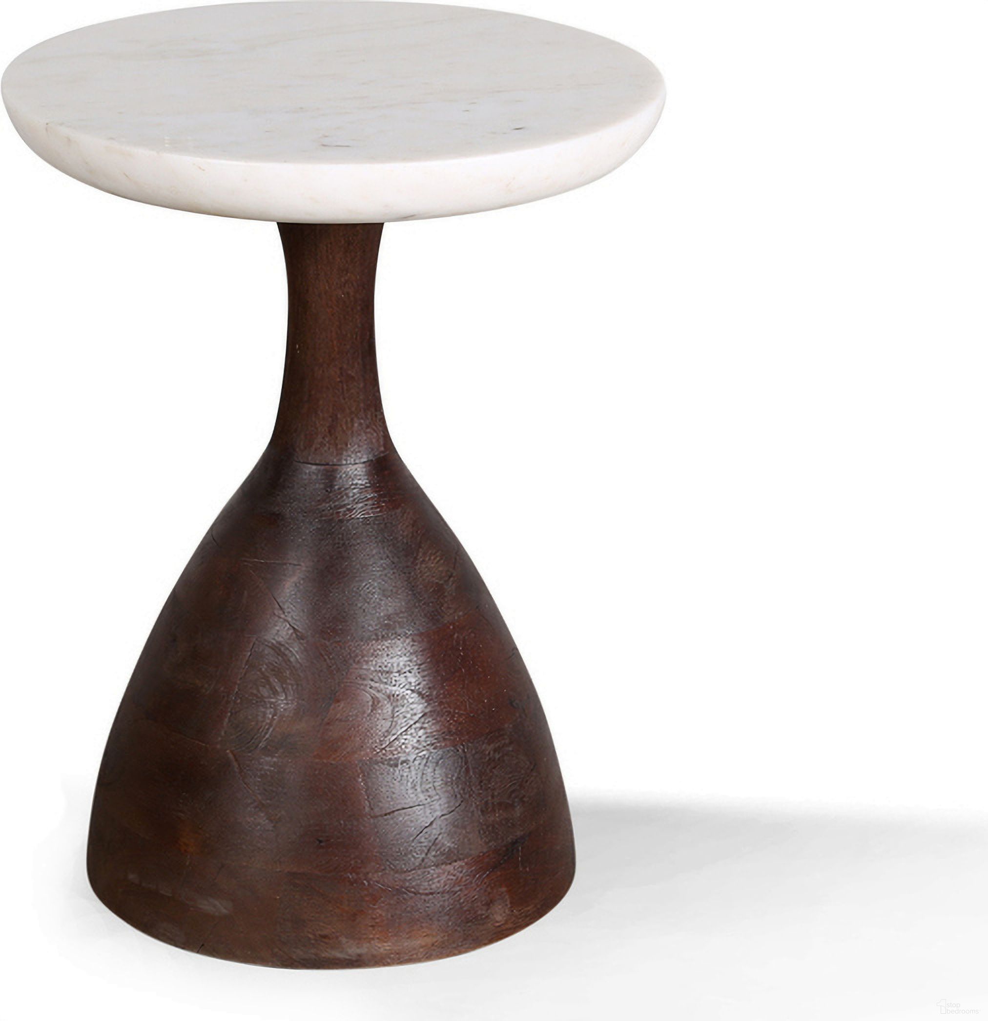The appearance of Palm Desert Modern Marble Side Table In Walnut designed by Home Trends and Design in the transitional interior design. This walnut piece of furniture  was selected by 1StopBedrooms from Palm Desert Collection to add a touch of cosiness and style into your home. Sku: ZWPDMST1. Material: Mango Wood.